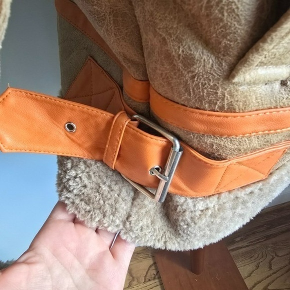 Urban Outfitters BDG August Tan Faux Leather Shearling Aviator Jacket SZ XS - Picture 7 of 15